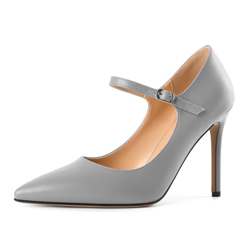 EDEFS Büro zur Party Mary Jane Pumps Damen 10 cm Stilettoabsatz & Spitzenschuh in Matt Optik Grau EU39 von EDEFS