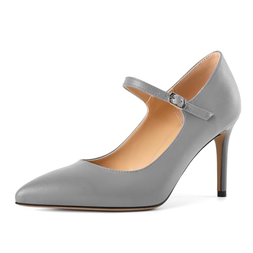 EDEFS Büro zur Party Mary Jane Pumps Damen 8,5 cm Stilettoabsatz & Spitzenschuh in Matt Optik Grau EU39 von EDEFS