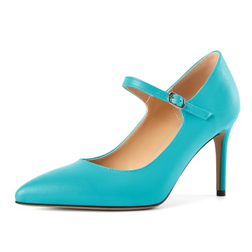 EDEFS Büro zur Party Mary Jane Pumps Damen 8,5 cm Stilettoabsatz & Spitzenschuh in Matt Optik Türkis EU39 EDEFS Büro zur Party Mary Jane Pumps Damen 8,5 cm Stilettoabsatz & Spitzenschuh in Matt Optik Türkis EU39 von EDEFS