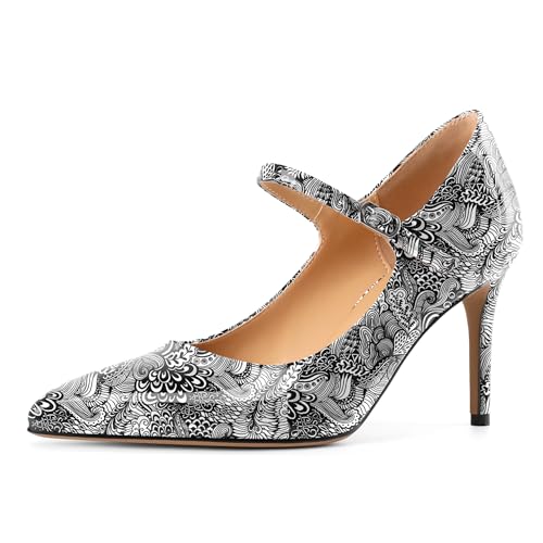 EDEFS Büro zur Party Mary Jane Pumps Damen 8.5 cm Stilettoabsatz in Lackleder & Spitzenschuh Blume Weiß EU39 von EDEFS