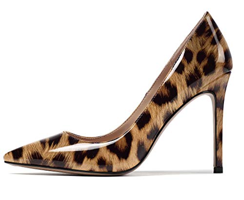 EDEFS Damen 10CM High Heel Pumps Spitze Zehen Stilettos Klassisches Kleid Büro Schuhe Leopard Größe EU40 von EDEFS