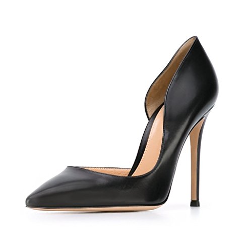 EDEFS Damen 10cm Hoher Absatz D'orsay Pumps Spitze Zehen Lack Stiletto Heel Schuhe Schwarz Größe EU38 von EDEFS