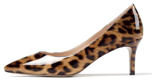 EDEFS Damen 6,5 cm Mittel Absatz Pumps Mode Spitzer Zehen Pumps Abend Party Schuhe Lack Leopard Größe EU41 von EDEFS