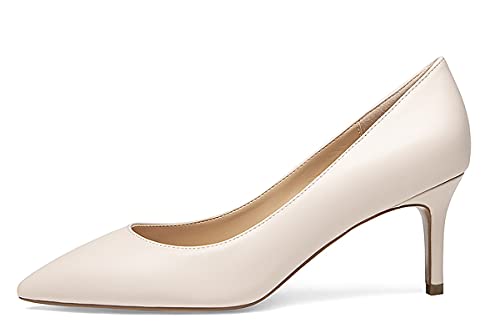 EDEFS Damen 6.5CM Spitze Zehen Pumps Mittlerem Absatz Stiletts Elegante Hochzeits Schuhe Mattweiß Größe EU43 von EDEFS