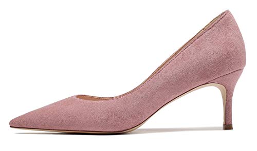 EDEFS Damen 6.5CM Spitze Zehen Pumps Mittlerem Absatz Stiletts Elegante Hochzeits Schuhe Wildleder Pink Größe EU40 von EDEFS