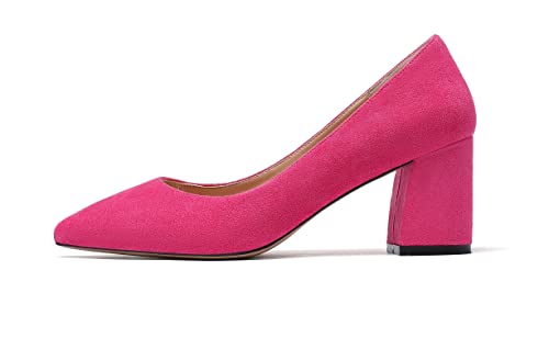 EDEFS Damen 65MM Kitten Heel Pumps Mode Slip-On Block Heels Spitze Zehen Partyschuhe Wildleder Pink Größe EU36 von EDEFS