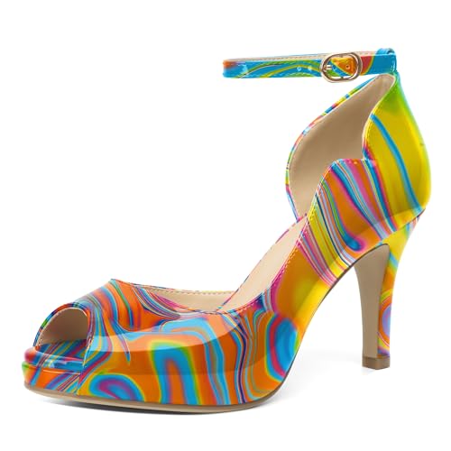 EDEFS Damen 9 cm Stiletto High Heel Sandalen Peep Toe Plateau mit Knöchelriemen für Sommer Casual Party Hochzeit Multicolor Wärme EU36 EDEFS Damen 9 cm Stiletto High Heel Sandalen Peep Toe Plateau mit Knöchelriemen für Sommer Casual Party Hochzeit Multicolor Wärme EU36 von EDEFS