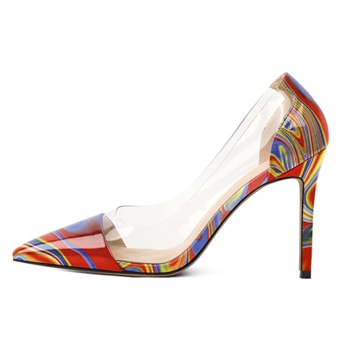 EDEFS Damen Arbeit Pumps Slip On 4 Inch Stiletto Heel Pointed Toe mit Clear PVC Transparent Detailing Sophisticated Wedding Party Fashion Heatmap EU41 EDEFS Damen Arbeit Pumps Slip On 4 Inch Stiletto Heel Pointed Toe mit Clear PVC Transparent Detailing Sophisticated Wedding Party Fashion Heatmap EU41 von EDEFS