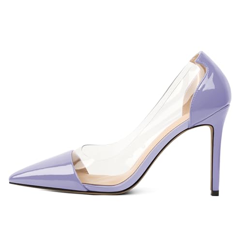 EDEFS Damen Arbeit Pumps Slip On 4 Inch Stiletto Heel Pointed Toe mit Clear PVC Transparent Detailing Sophisticated Wedding Party Fashion Hellviolett EU41 EDEFS Damen Arbeit Pumps Slip On 4 Inch Stiletto Heel Pointed Toe mit Clear PVC Transparent Detailing Sophisticated Wedding Party Fashion Hellviolett EU41 von EDEFS