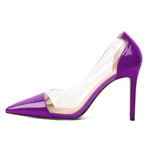 EDEFS Damen Arbeit Pumps Slip On 4 Inch Stiletto Heel Pointed Toe mit Clear PVC Transparent Detailing Sophisticated Wedding Party Fashion Lila EU41 EDEFS Damen Arbeit Pumps Slip On 4 Inch Stiletto Heel Pointed Toe mit Clear PVC Transparent Detailing Sophisticated Wedding Party Fashion Lila EU41 von EDEFS