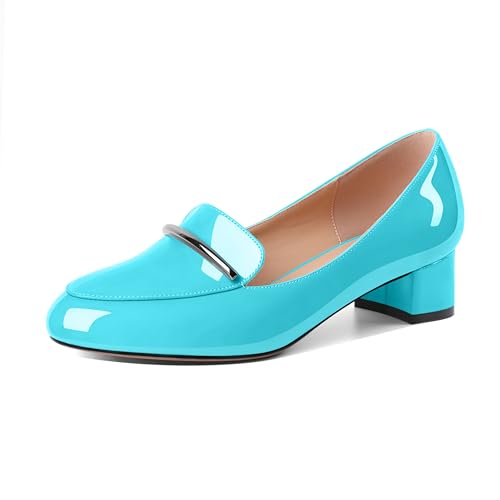 EDEFS Damen Arbeits Chic Dicker Absatz Loafer 3,5 cm Niedrigabsatz Schlupf Pumps Rundspitze Patentleder Elegante Übergang zu Hochzeit Party Türkis EU39 EDEFS Damen Arbeits Chic Dicker Absatz Loafer 3,5 cm Niedrigabsatz Schlupf Pumps Rundspitze Patentleder Elegante Übergang zu Hochzeit Party Türkis EU39 von EDEFS