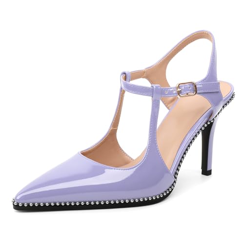EDEFS Damen Arbeits Chic Stiletto Absatz Pumps 9 cm Hoher Absatz Slingback Perlen T-Riemen & Spitzzahn Patentleder für Hochzeit Party Hellviolett EU37 EDEFS Damen Arbeits Chic Stiletto Absatz Pumps 9 cm Hoher Absatz Slingback Perlen T-Riemen & Spitzzahn Patentleder für Hochzeit Party Hellviolett EU37 von EDEFS