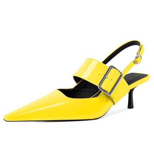 EDEFS Damen Architektonische Spitzzahn Pumps Slingback mit 2 Zoll Kätzchenabsatz & Mary Jane Hochzeits Styling & Arbeits Selbstbewusstsein Gelb EU40 von EDEFS