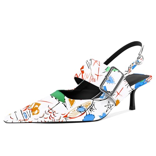 EDEFS Damen Architektonische Spitzzahn Pumps Slingback mit 2 Zoll Kätzchenabsatz & Mary Jane Hochzeits Styling & Arbeits Selbstbewusstsein Graffiti Weiß EU40 EDEFS Damen Architektonische Spitzzahn Pumps Slingback mit 2 Zoll Kätzchenabsatz & Mary Jane Hochzeits Styling & Arbeits Selbstbewusstsein Graffiti Weiß EU40 von EDEFS