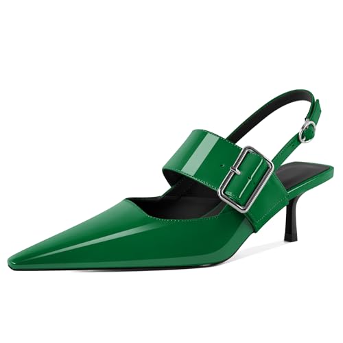 EDEFS Damen Architektonische Spitzzahn Pumps Slingback mit 2 Zoll Kätzchenabsatz & Mary Jane Hochzeits Styling & Arbeits Selbstbewusstsein Grün EU40 von EDEFS