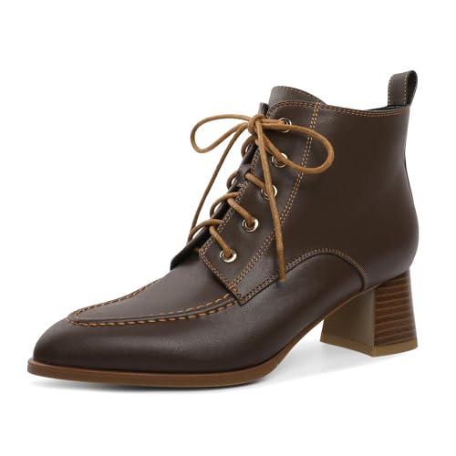 EDEFS Damen Bequeme Knöchelhohe Stiefeletten mit 5 cm Blockabsatz Spitzer Zeck Reißverschluss Winter Schuhe für Alltag Arbeit Hochzeit Party Braun EU37 von EDEFS