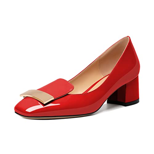 EDEFS Damen Blockabsatz Pumps Geschlossener Quadratischer Zehenabsatz Slip-on Schuhe Mittelhohe Absätze Block Elegante Schuhe Rot EU43 EDEFS Damen Blockabsatz Pumps Geschlossener Quadratischer Zehenabsatz Slip-on Schuhe Mittelhohe Absätze Block Elegante Schuhe Rot EU43 von EDEFS