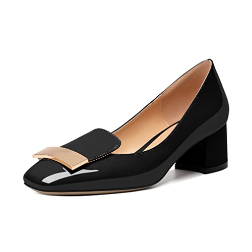 EDEFS Damen Blockabsatz Pumps Geschlossener Quadratischer Zehenabsatz Slip-on Schuhe Mittelhohe Absätze Block Elegante Schuhe Schwarz EU43 von EDEFS
