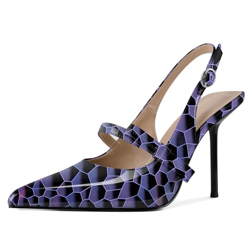 EDEFS Damen Braut Slingback Pumps 10 cm Hoher Absatz mit Spitzem Zeh Verstellbarer Knöchelriemen für Hochzeits Ganz Tages Komfort Glänzend Violett EU36 EDEFS Damen Braut Slingback Pumps 10 cm Hoher Absatz mit Spitzem Zeh Verstellbarer Knöchelriemen für Hochzeits Ganz Tages Komfort Glänzend Violett EU36 von EDEFS