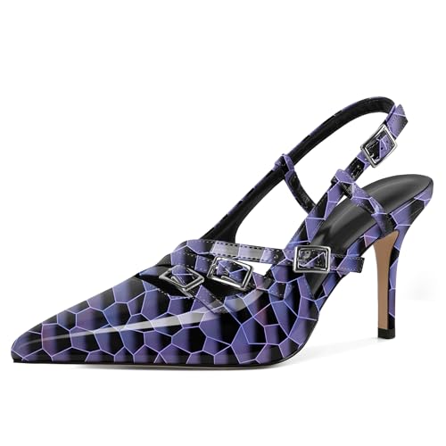 EDEFS Damen Chrom Schnallen Akzent Pumps 3,5 Zoll Stiletto Absatz & Slingback Design Party Tanzflächen Bezwinger Glänzend Violett EU43 EDEFS Damen Chrom Schnallen Akzent Pumps 3,5 Zoll Stiletto Absatz & Slingback Design Party Tanzflächen Bezwinger Glänzend Violett EU43 von EDEFS