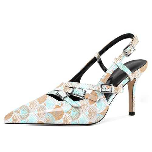 EDEFS Damen Chrom Schnallen Akzent Pumps 3,5 Zoll Stiletto Absatz & Slingback Design Party Tanzflächen Bezwinger Jakobsmuscheln Gelb EU43 EDEFS Damen Chrom Schnallen Akzent Pumps 3,5 Zoll Stiletto Absatz & Slingback Design Party Tanzflächen Bezwinger Jakobsmuscheln Gelb EU43 von EDEFS