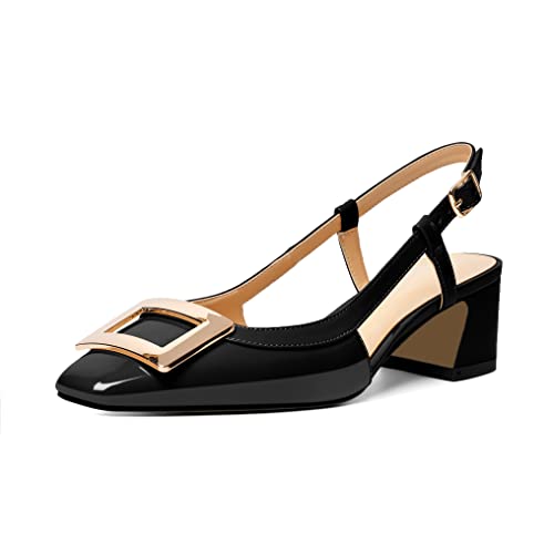 EDEFS Damen Chunky mit Blockabsatz Sandalen Slingback Slip-on Pumpen Hochzeitsschuhe geschlossene quadratische Zehe Schwarz EU44 von EDEFS