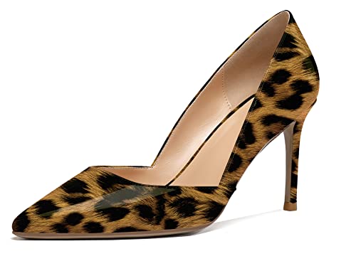 EDEFS Damen Cut-Out High Heels Spitzschuh D'orsay Schuhe Sexy Abend Party Schuhe Leopard Größe EU37 von EDEFS