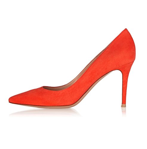 EDEFS Damen Elegant Schuhen Mit Hohen Absätzen Sexy Spitze Schuhe Hochzeit Abend Parteischuhe Orange Größe EU38 von EDEFS