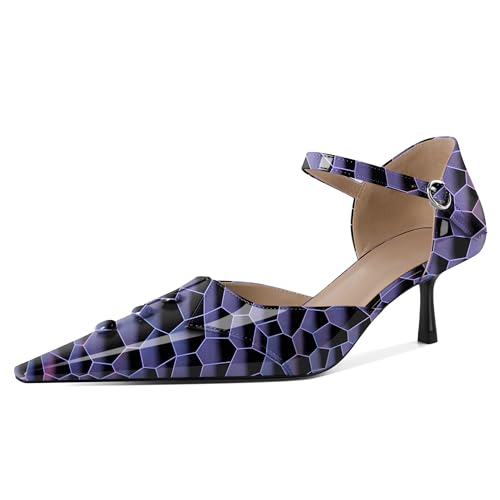 EDEFS Damen Farbverlauf Mary Jane Pumps 5 cm Kätzchenabsatz Spitzer Zeh & Dreifach Schnallen Knöchelriemen Design Glänzend Violett EU44 EDEFS Damen Farbverlauf Mary Jane Pumps 5 cm Kätzchenabsatz Spitzer Zeh & Dreifach Schnallen Knöchelriemen Design Glänzend Violett EU44 von EDEFS
