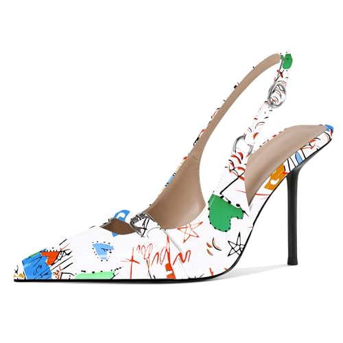 EDEFS Damen Farbverlauf Schnallen System Stiletto Absatz 10 cm Slingback Spitzzahn & Patentleder Verschmelzung Graffiti Weiß EU41 EDEFS Damen Farbverlauf Schnallen System Stiletto Absatz 10 cm Slingback Spitzzahn & Patentleder Verschmelzung Graffiti Weiß EU41 von EDEFS