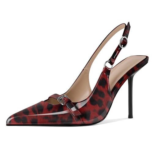 EDEFS Damen Farbverlauf Schnallen System Stiletto Absatz 10 cm Slingback Spitzzahn & Patentleder Verschmelzung Leopard Rot EU41 EDEFS Damen Farbverlauf Schnallen System Stiletto Absatz 10 cm Slingback Spitzzahn & Patentleder Verschmelzung Leopard Rot EU41 von EDEFS