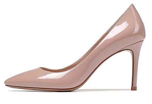 EDEFS Damen Fashion Pumps High Heel Spitze Schuhe 85mm Basic Pumps Beige EU39 von EDEFS