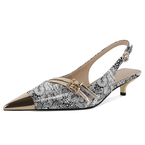 EDEFS Damen Flüssigglanz Slingback 3,5 cm Kätzchenabsatz Pumps mit Spitzem Zeh & Schnalle Party Nächte & Arbeits Selbstbewusstsein Blume Weiß EU40 EDEFS Damen Flüssigglanz Slingback 3,5 cm Kätzchenabsatz Pumps mit Spitzem Zeh & Schnalle Party Nächte & Arbeits Selbstbewusstsein Blume Weiß EU40 von EDEFS