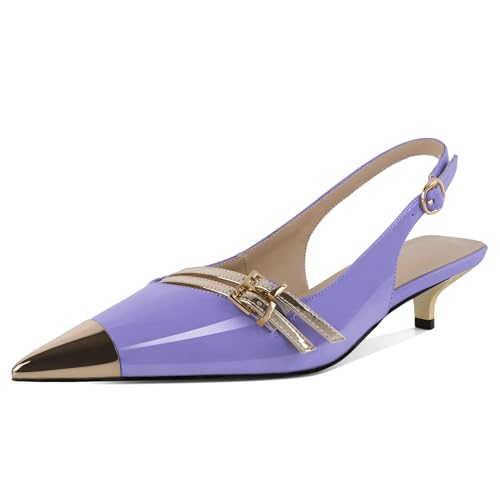 EDEFS Damen Flüssigglanz Slingback 3,5 cm Kätzchenabsatz Pumps mit Spitzem Zeh & Schnalle Party Nächte & Arbeits Selbstbewusstsein Hellviolett EU40 EDEFS Damen Flüssigglanz Slingback 3,5 cm Kätzchenabsatz Pumps mit Spitzem Zeh & Schnalle Party Nächte & Arbeits Selbstbewusstsein Hellviolett EU40 von EDEFS
