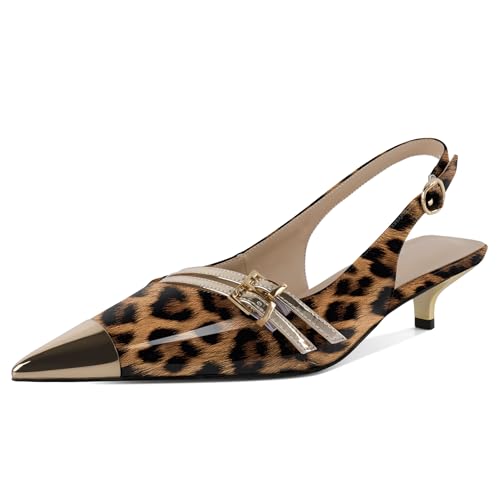 EDEFS Damen Flüssigglanz Slingback 3,5 cm Kätzchenabsatz Pumps mit Spitzem Zeh & Schnalle Party Nächte & Arbeits Selbstbewusstsein Leopard EU40 EDEFS Damen Flüssigglanz Slingback 3,5 cm Kätzchenabsatz Pumps mit Spitzem Zeh & Schnalle Party Nächte & Arbeits Selbstbewusstsein Leopard EU40 von EDEFS