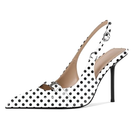 EDEFS Damen Flüssigglanz Stiletto Absatz 10 cm Slingback Pumps Schnallen Zehkappe & Spitzzahn Präzision Polka Dot EU37 EDEFS Damen Flüssigglanz Stiletto Absatz 10 cm Slingback Pumps Schnallen Zehkappe & Spitzzahn Präzision Polka Dot EU37 von EDEFS