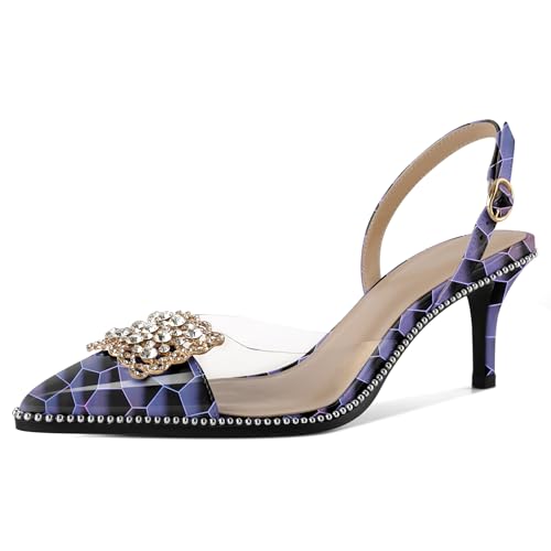 EDEFS Damen Fußgewölbestützende Slingback Pumps 6,5 cm Niedrigabsatz mit Transparentem PVC Gitter & Rhinestone Spitzem Zeh Glänzend Violett EU41 EDEFS Damen Fußgewölbestützende Slingback Pumps 6,5 cm Niedrigabsatz mit Transparentem PVC Gitter & Rhinestone Spitzem Zeh Glänzend Violett EU41 von EDEFS