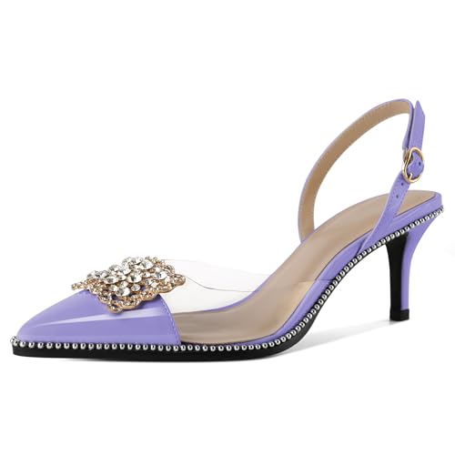 EDEFS Damen Fußgewölbestützende Slingback Pumps 6,5 cm Niedrigabsatz mit Transparentem PVC Gitter & Rhinestone Spitzem Zeh Hellviolett EU41 EDEFS Damen Fußgewölbestützende Slingback Pumps 6,5 cm Niedrigabsatz mit Transparentem PVC Gitter & Rhinestone Spitzem Zeh Hellviolett EU41 von EDEFS
