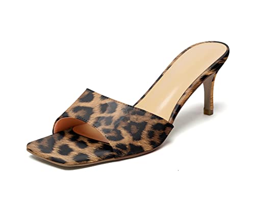 EDEFS Damen Geflochtene Stiletto Pantoletten Sandalen Square Open Toe Pantoletten Sandalen Kleid Rückenfrei Stiletto High Heel Leopard Größe EU42 von EDEFS