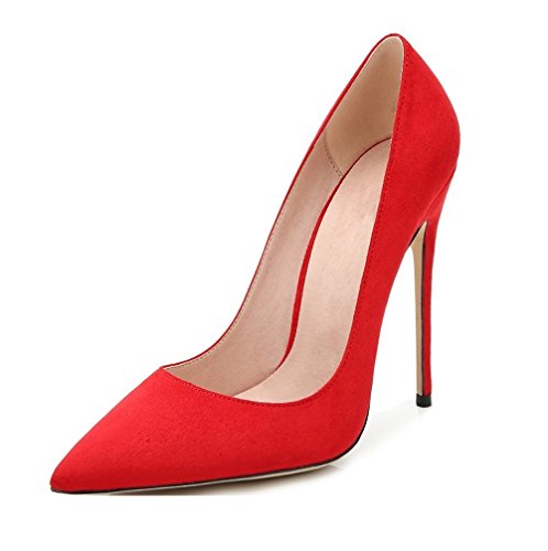 EDEFS Damen Geschlossen Pumps,Hohe Absätze Damenschuhe,Spitz High Heel Pumps Rot Größe EU36 von EDEFS