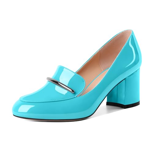 EDEFS Damen Glänzendes Patentleder Dicker Absatz Pumps 2,5 Zoll Niedrigabsatz Schlupf Loafer Rundspitze & Elegantes Design für Hochzeit Party Arbeit Türkis EU38 EDEFS Damen Glänzendes Patentleder Dicker Absatz Pumps 2,5 Zoll Niedrigabsatz Schlupf Loafer Rundspitze & Elegantes Design für Hochzeit Party Arbeit Türkis EU38 von EDEFS