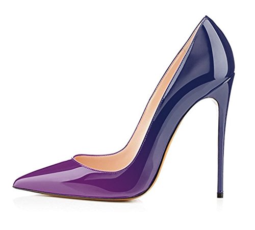 EDEFS Damen Gradient Spitze Lackleder Kleid-Partei Hochzeit Pumps Blue Größe EU45 von EDEFS