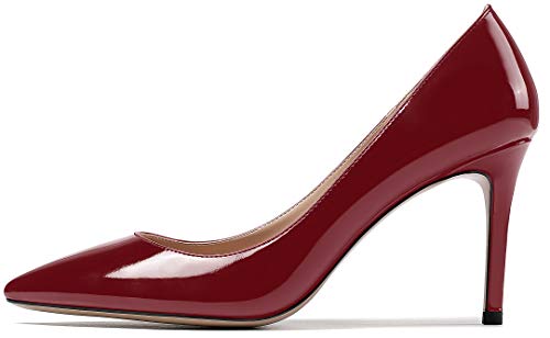 EDEFS Damen High Heel Klassische Abendschuhe Spitze Zehen Hochzeit Pumps Burgundy EU41 von EDEFS