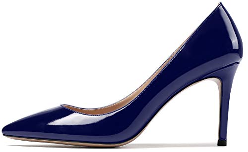 EDEFS Damen High Heel Klassische Abendschuhe Spitze Zehen Hochzeit Pumps Dark Blau EU38 von EDEFS