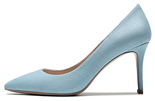 EDEFS Damen High Heel Klassische Abendschuhe Spitze Zehen Hochzeit Pumps Light Blue EU45 von EDEFS