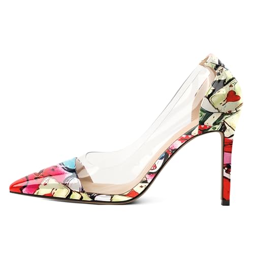 EDEFS Damen High Heel Slip On Pumps 4 Inch Stiletto Heel mit Pointed Toe Klar PVC Transparent Hochzeit Arbeit Party Mode Mehrfarbig EU35 von EDEFS