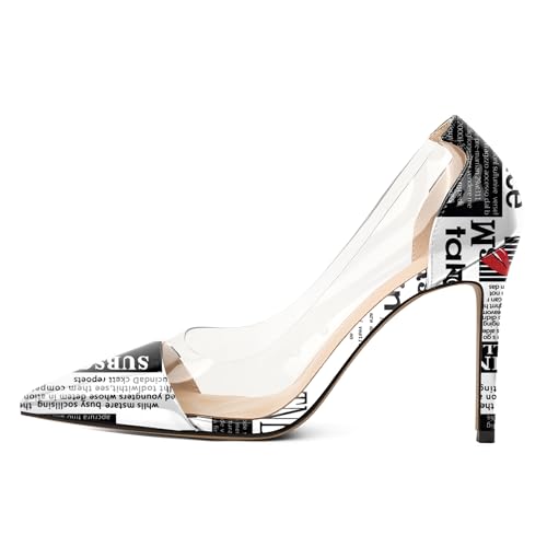 EDEFS Damen High Heel Slip On Pumps 4 Inch Stiletto Heel mit Pointed Toe Klar PVC Transparent Hochzeit Arbeit Party Mode Rote Lippen EU35 von EDEFS