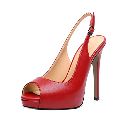 EDEFS Damen High Heel Stiletto Plateau Heels mit Slingback Offener Zehenbereich Partykleid Absatz-Sandalen Schuhe Rot EU36 EDEFS Damen High Heel Stiletto Plateau Heels mit Slingback Offener Zehenbereich Partykleid Absatz-Sandalen Schuhe Rot EU36 von EDEFS
