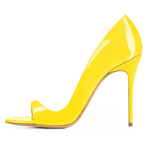 EDEFS Damen High Heels Klassische Pumps Geschlossene Offene Zehen Übergröße Schuhe Gelb Größe EU42 von EDEFS