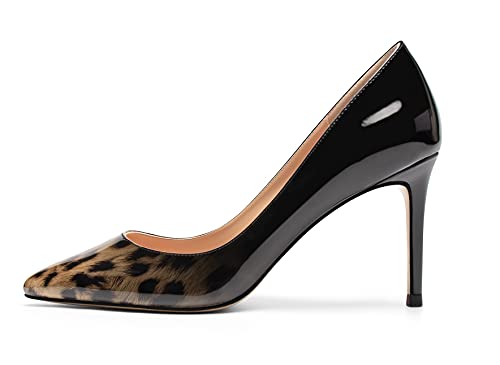 EDEFS Damen High Heels Pumps Sexy Slip-on Spitzschuh Abend Club Schuhe Schwarz Leopard Größe EU35 von EDEFS